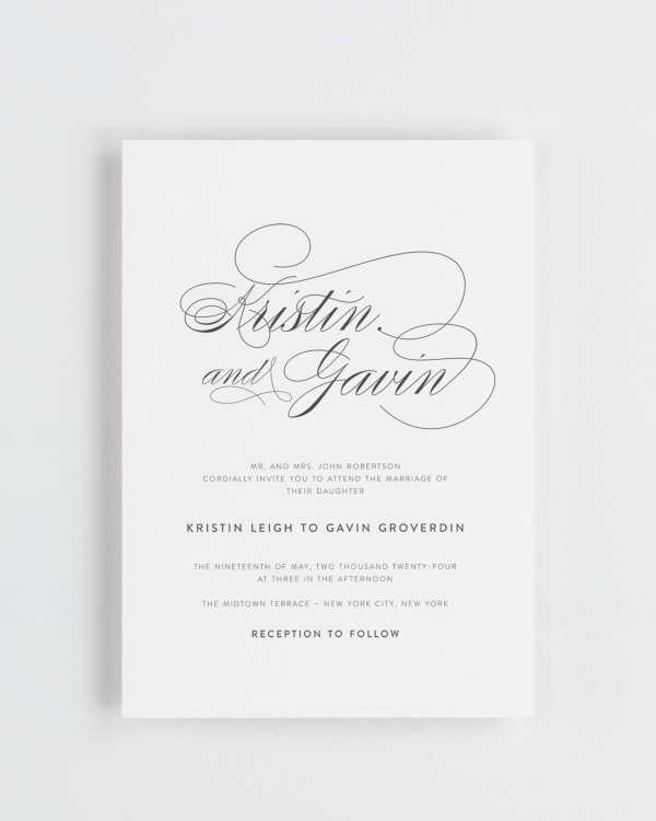 Simple close-up of Script Elegance invitation.