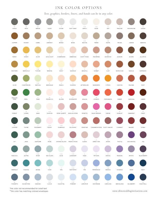 Shine Wedding Invitations Color Diagram