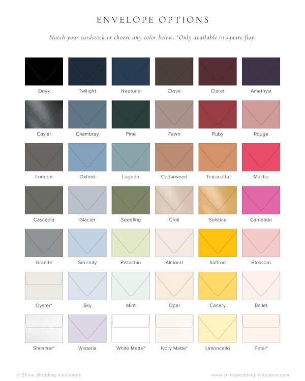 Shine Wedding Invitations Colored Envelopes Diagram