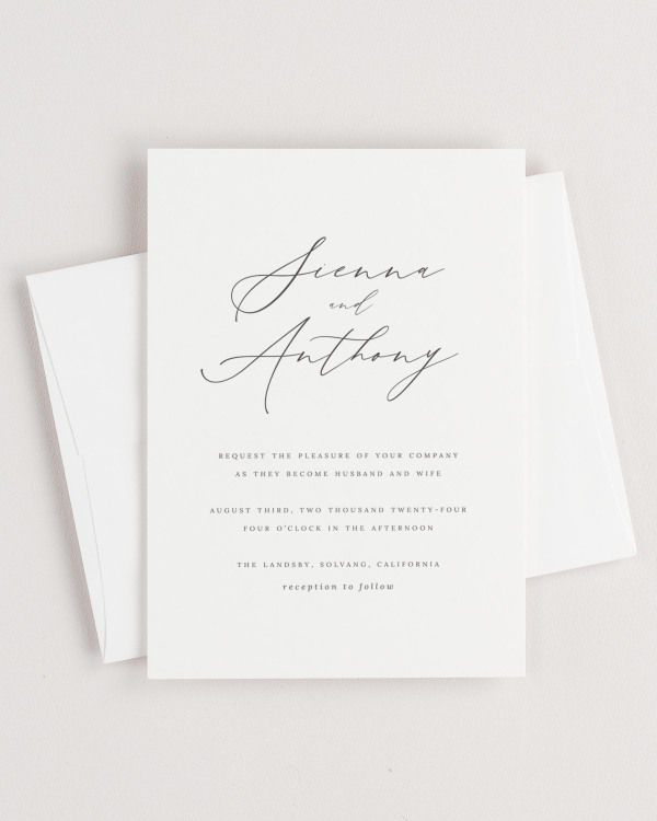Simple close-up of Sienna invitation with an envelope.