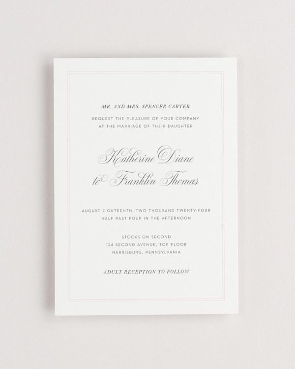 Simple close-up of Simply Classic invitation.
