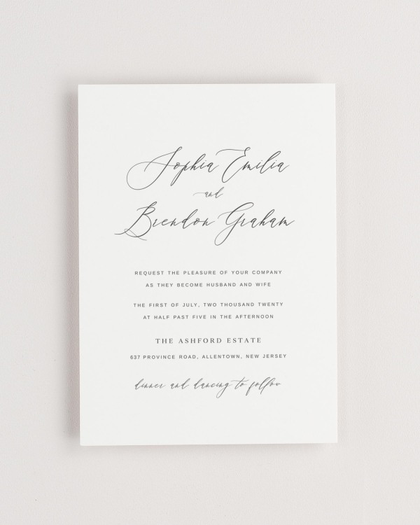 Simple close-up of Sophia invitation.
