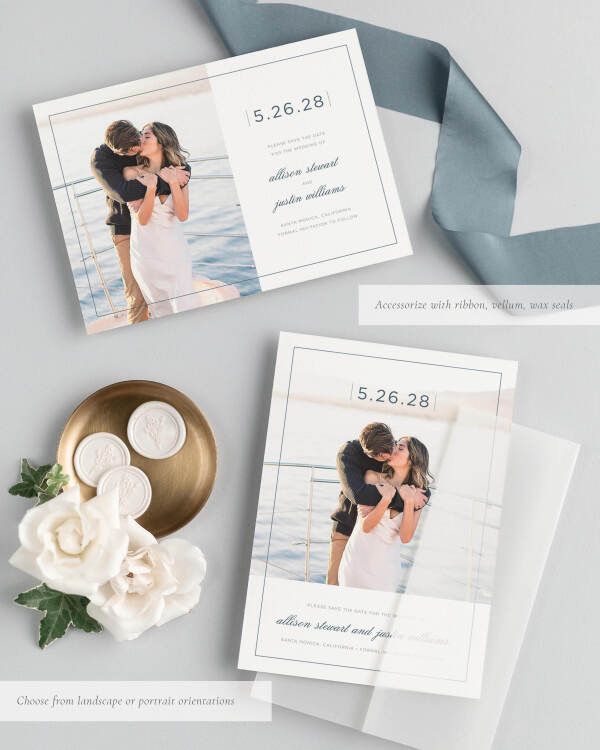 Sophisticated Modern Photo Save the Date with Silk Ribbon