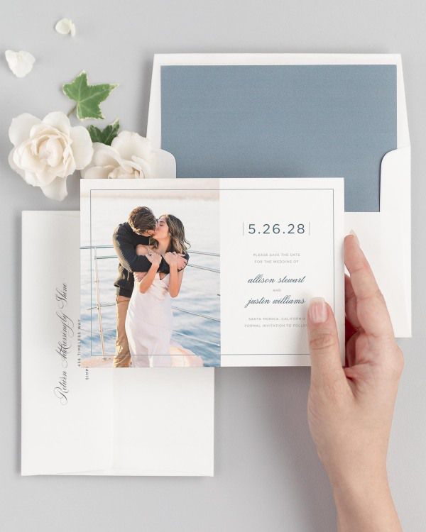 Sophisticated Modern photo save the date card with envelope