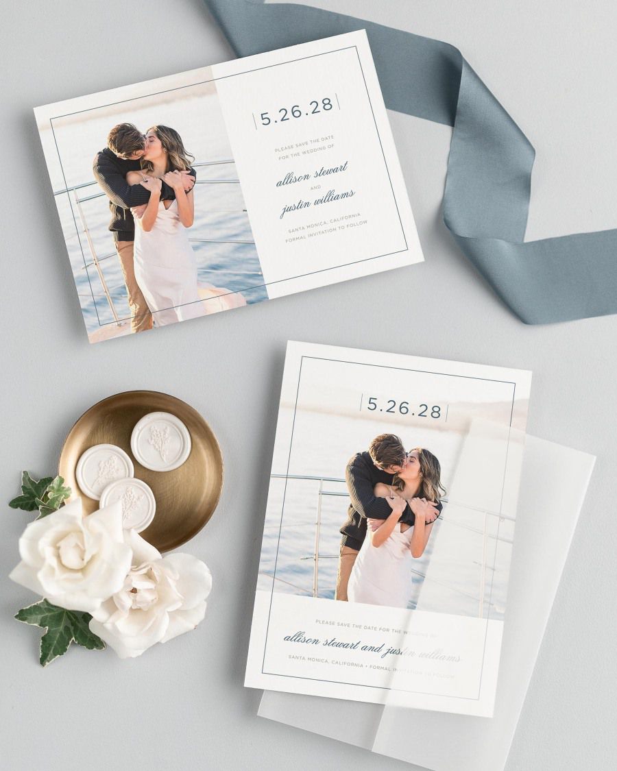 Sophisticated Modern Photo Save the Date with Silk Ribbon