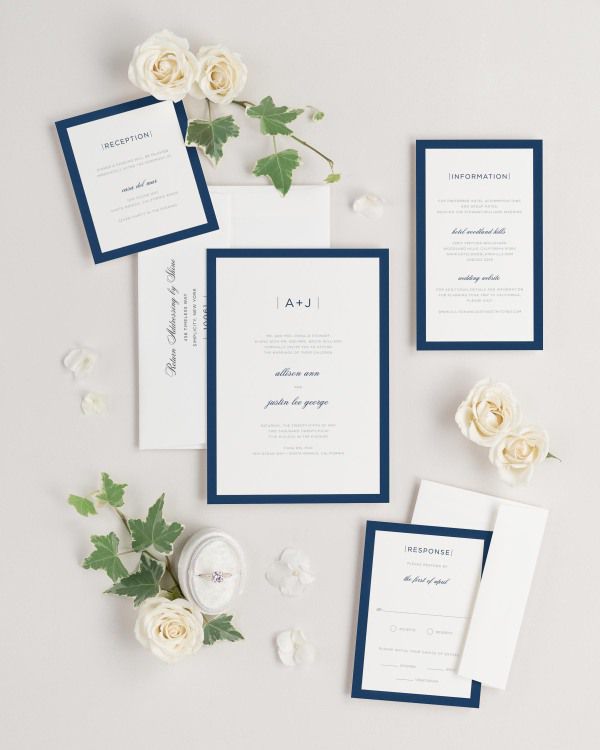 Sophisticated Modern wedding invitations flat lay with
