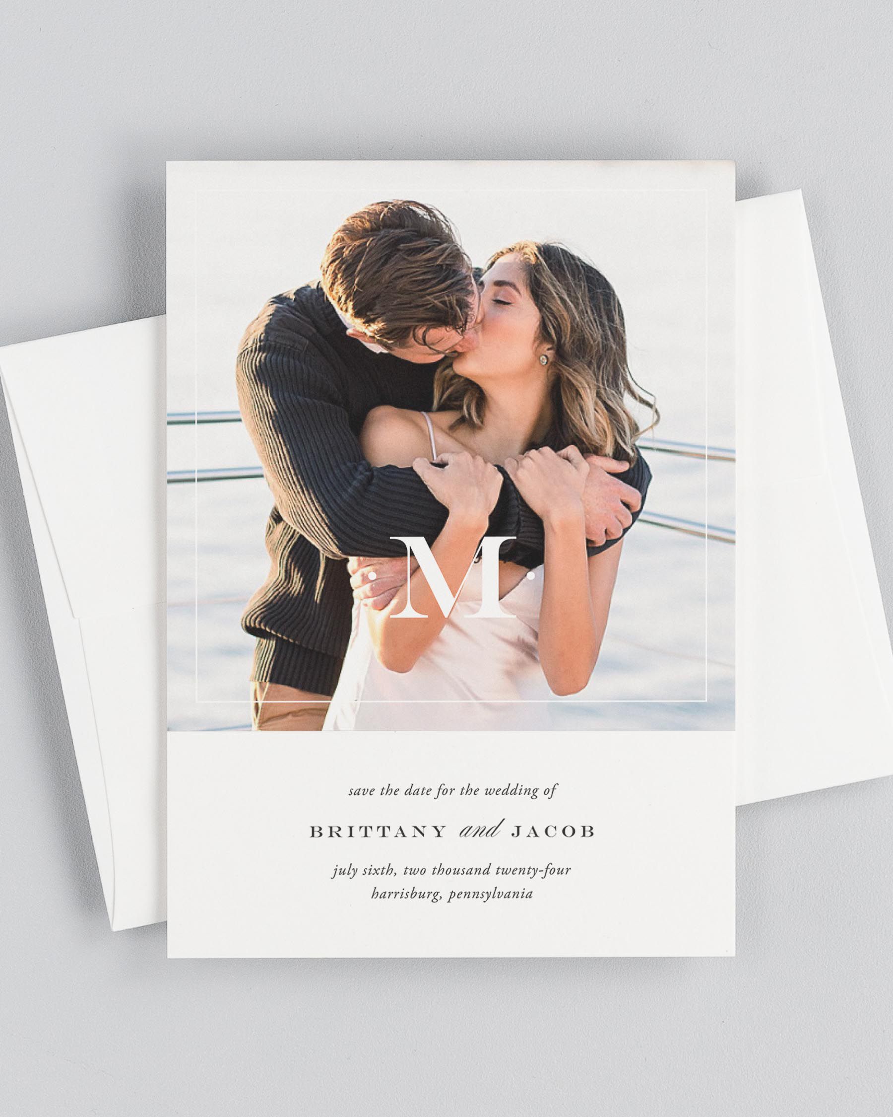 Upscale Monogram Photo Save the Date with Envelope