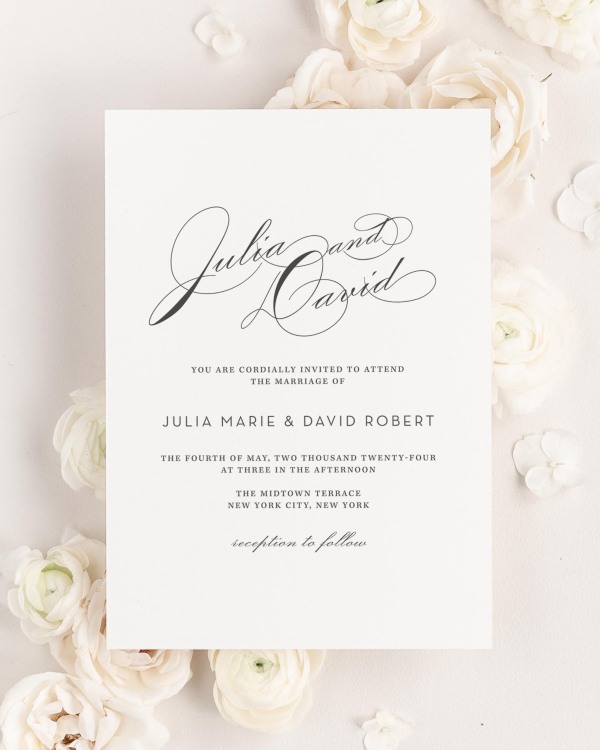 Vintage Glam wedding invitation framed with dreamy florals.